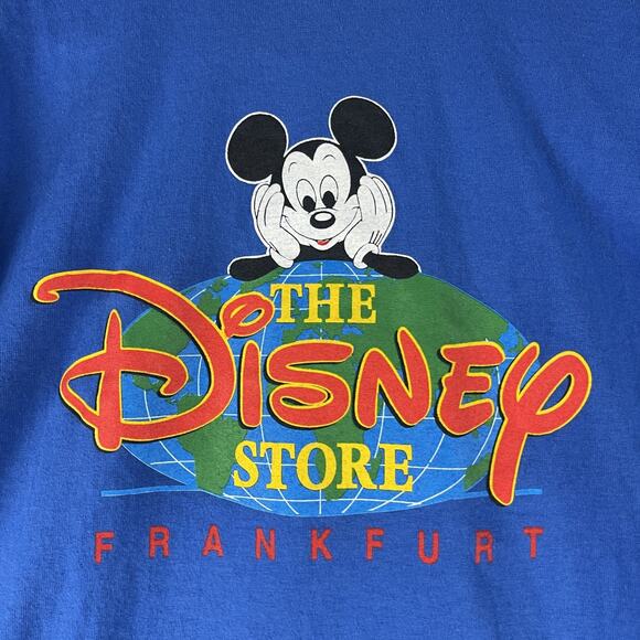 VTG The Disney Store Frankfurt T-Shirt Mens Large Blue Mickey Ireland Made 90s - Picture 2 of 12